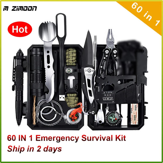 60 In 1 Emergency Survival Kits Outdoor Professional Survival Gear Equipment Tools Set For Camping Adventures Tools For Husband